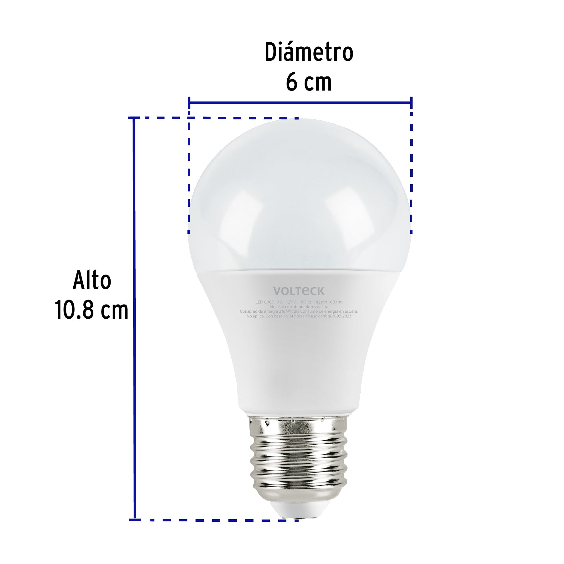 Lámpara LED A19 9 W (equiv. 60 W), luz cálida, caja, Volteck, 47547