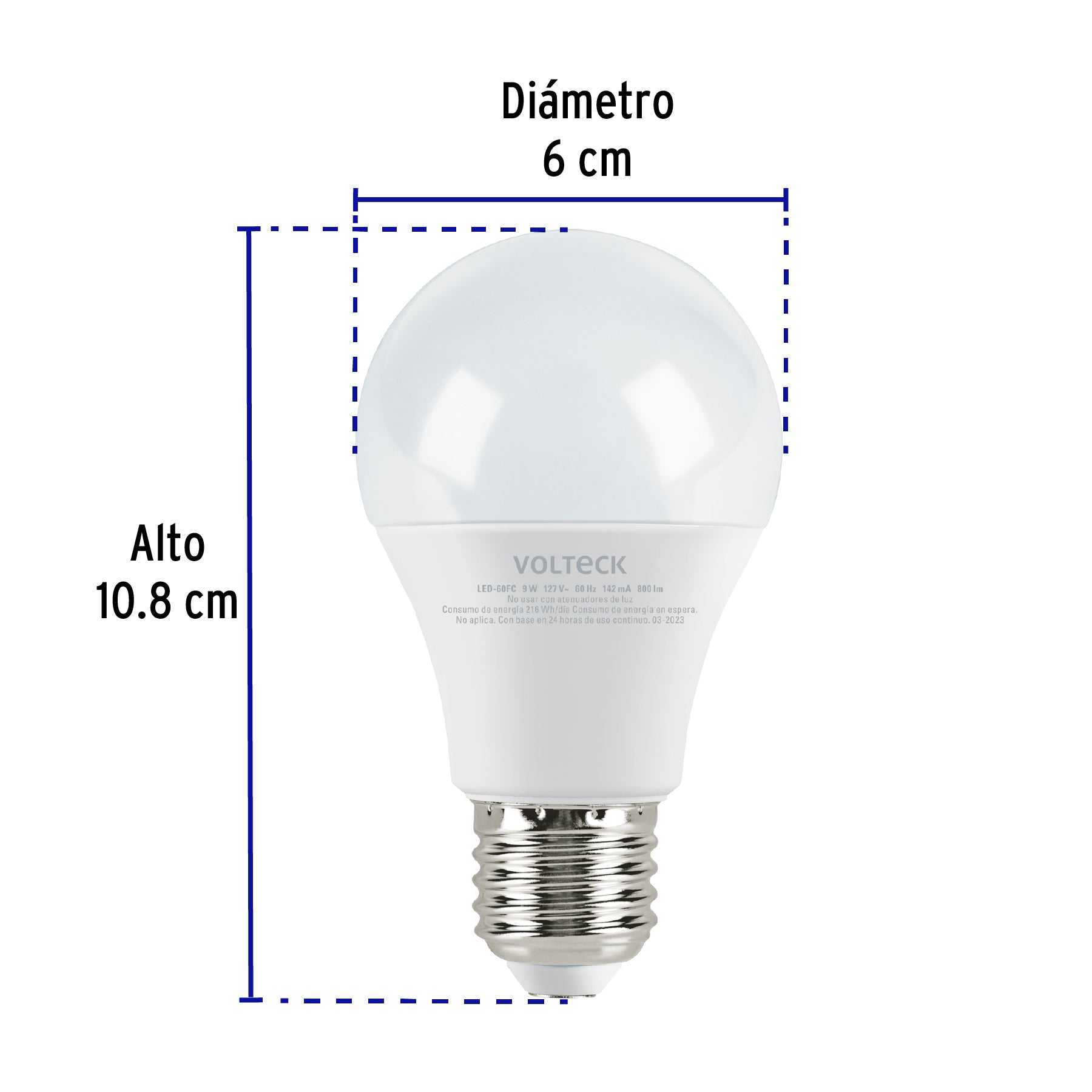 Lámpara LED A19 9 W (equiv. 60 W), luz de día, caja, Volteck, 47546