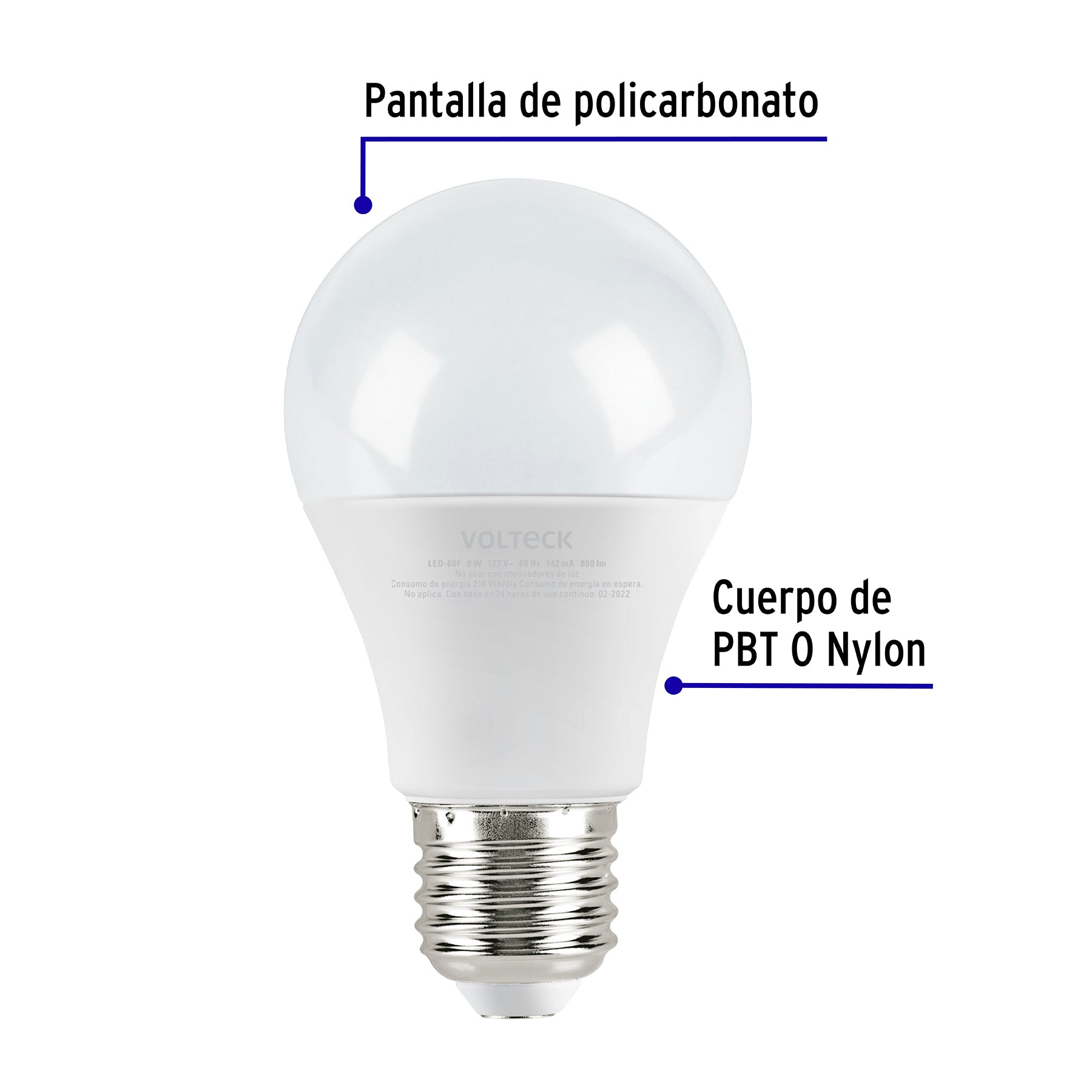 Lámpara LED A19 9 W (equiv. 60 W) luz de día blíster Volteck, 46858