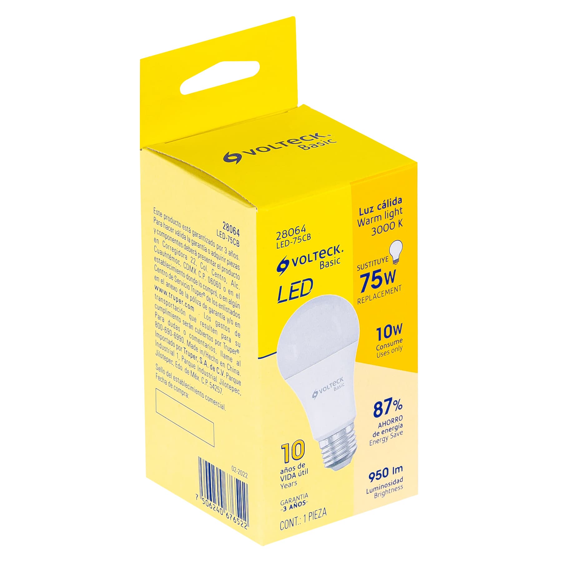 Lámpara LED A19 10 W (equiv. 75 W), luz cálida, caja, Basic, 28064