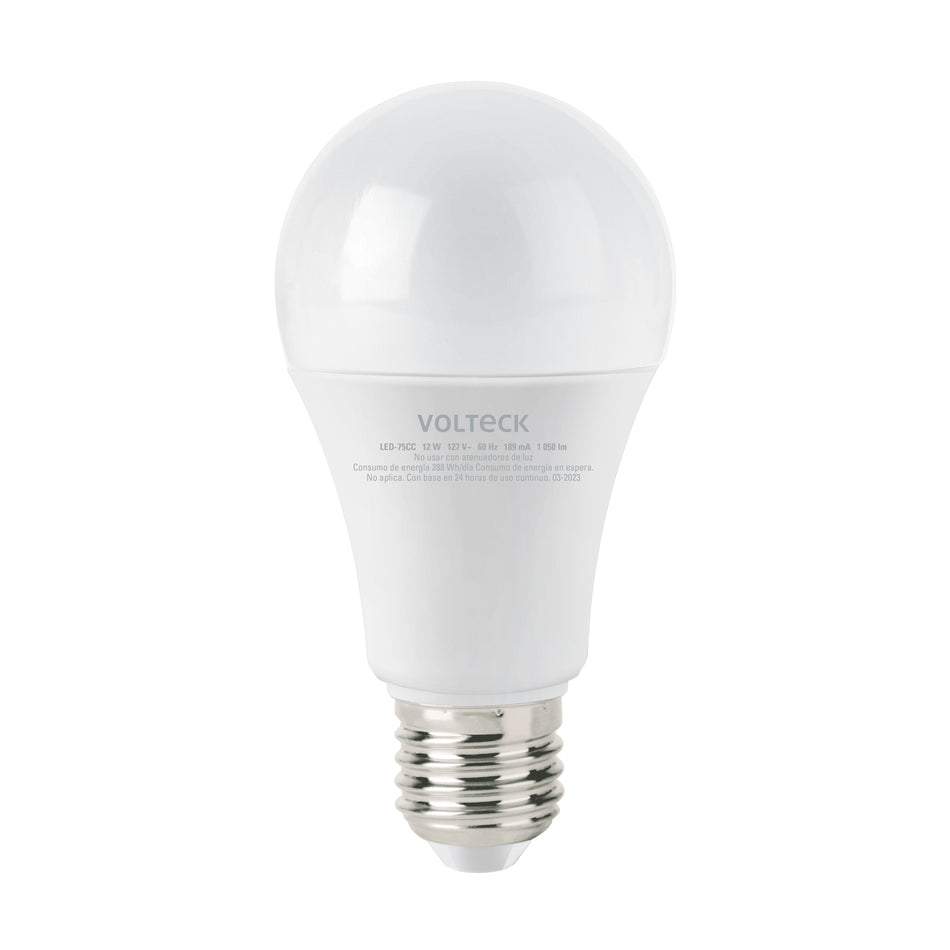 Lámpara LED A19 12 W (equiv. 75 W), luz cálida, caja Volteck Caja con 12, 47549