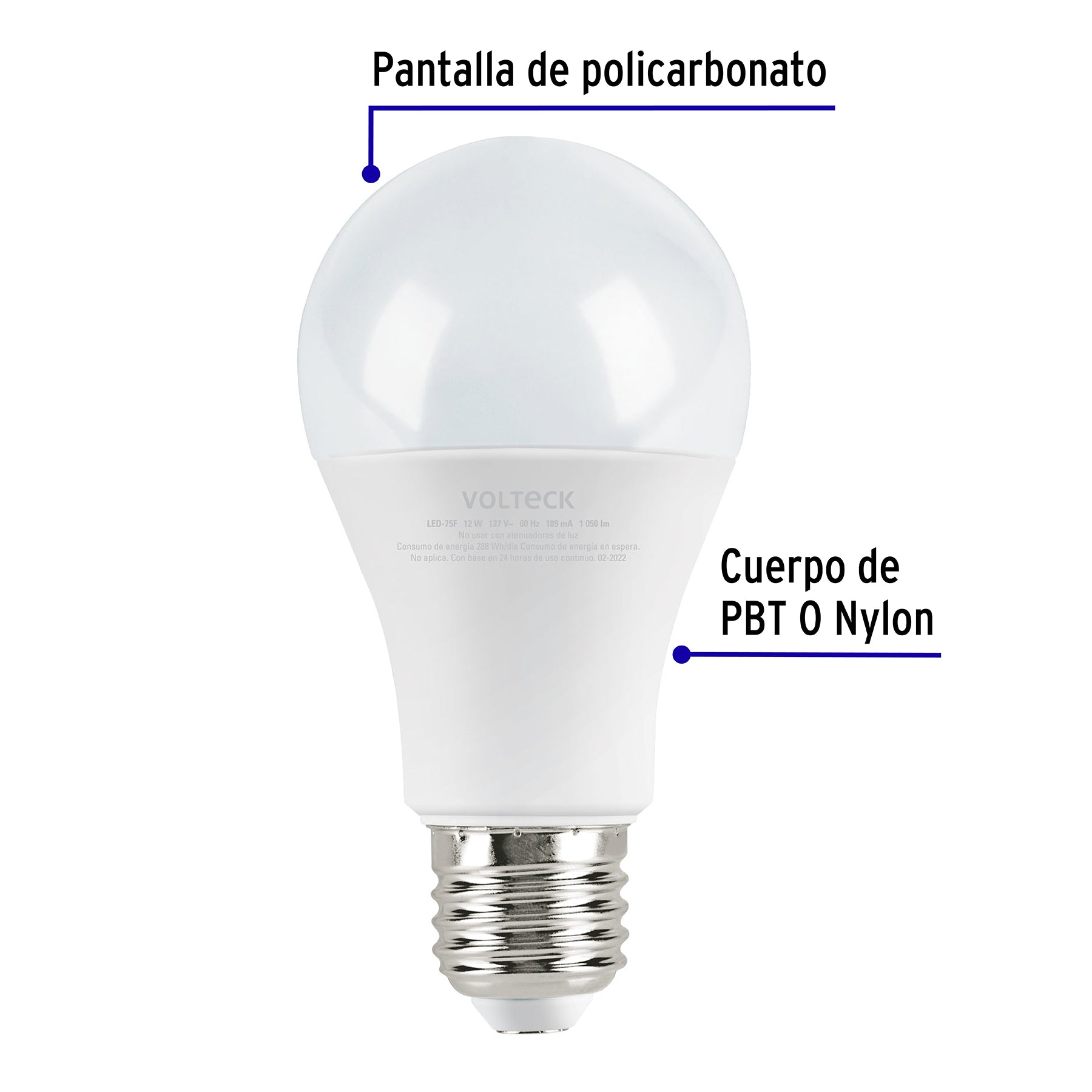 Lámpara LED A19 12 W (equiv. 75W) luz de día blíster Volteck, 46860