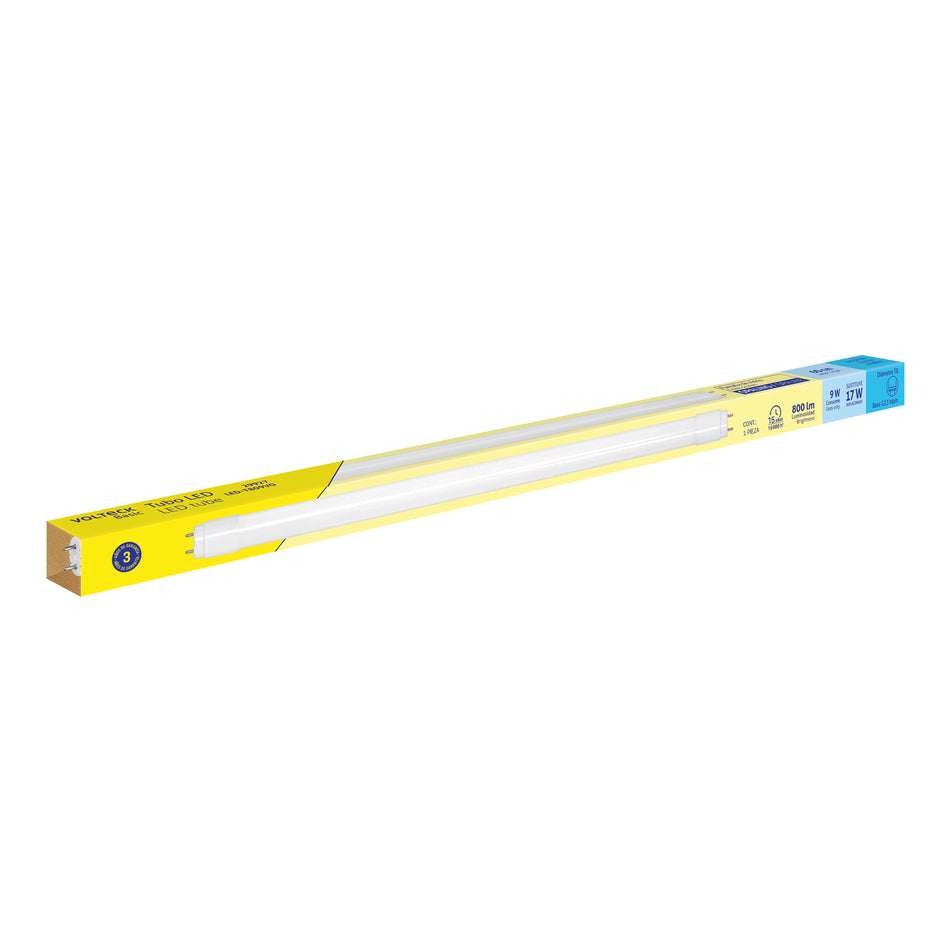 Tubo de LED T8 9 W base G13, vidrio opalino, VOLTECK BASIC Caja con 8, 29927