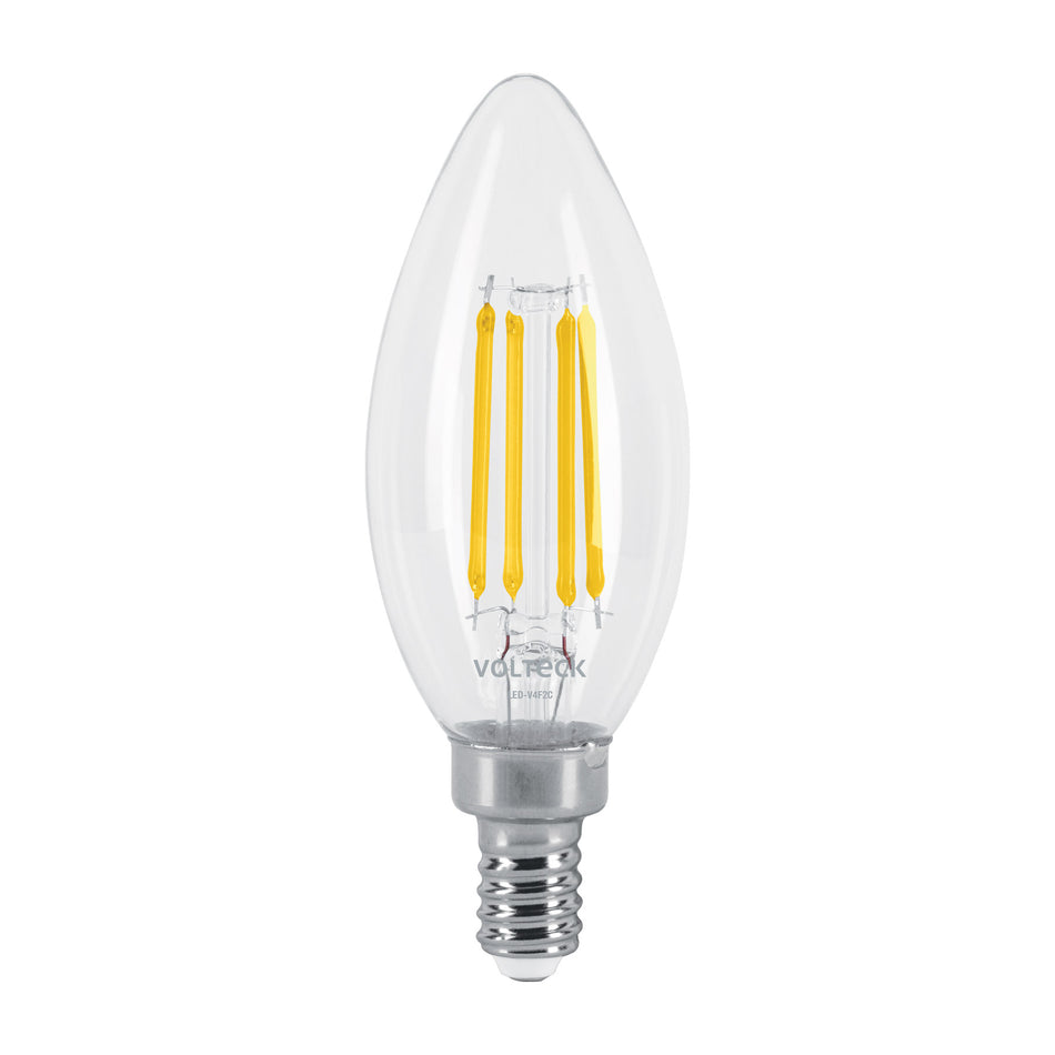 Lámpara LED tipo vela 4 W con filamento base E12 luz cálida Caja con 4, 48253