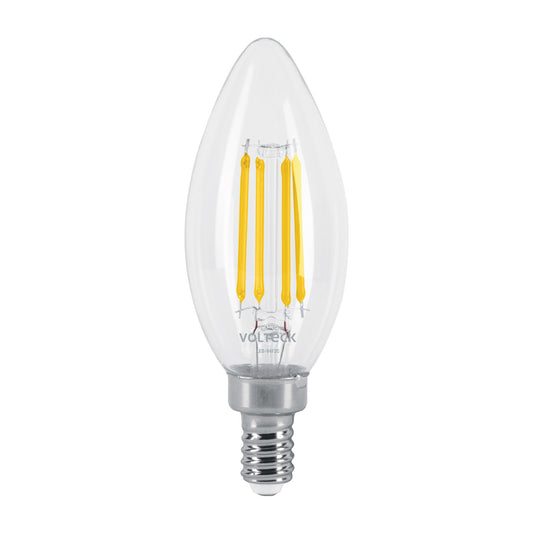 Lámpara LED tipo vela 4 W con filamento base E12 luz cálida Caja con 4, 48253
