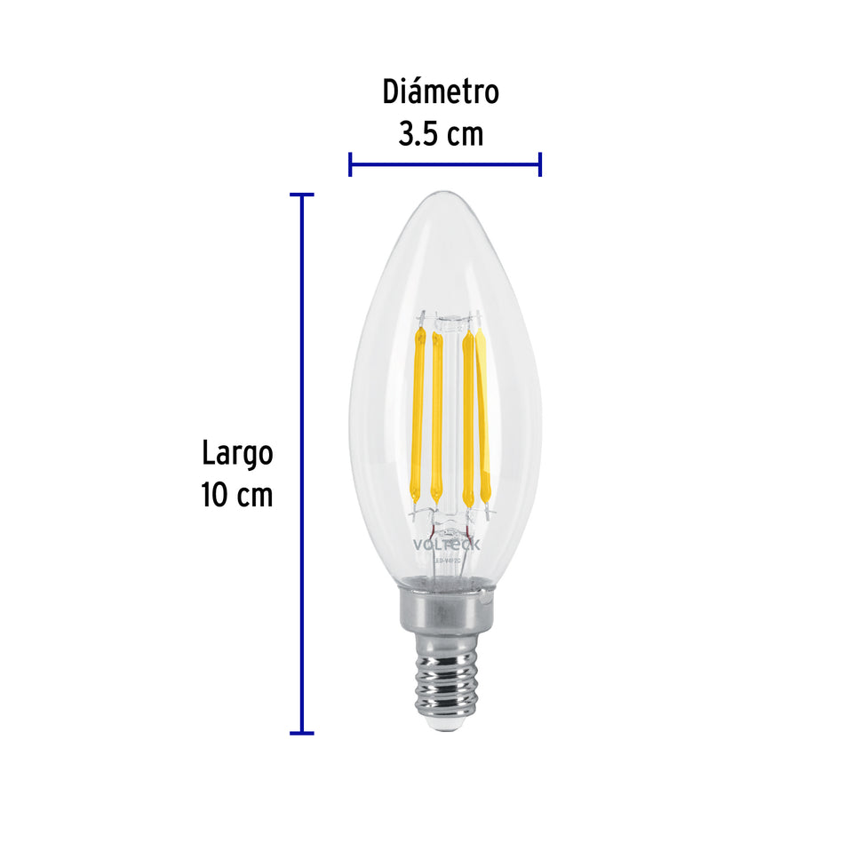 Lámpara LED tipo vela 4 W con filamento base E12 luz cálida Caja con 4, 48253