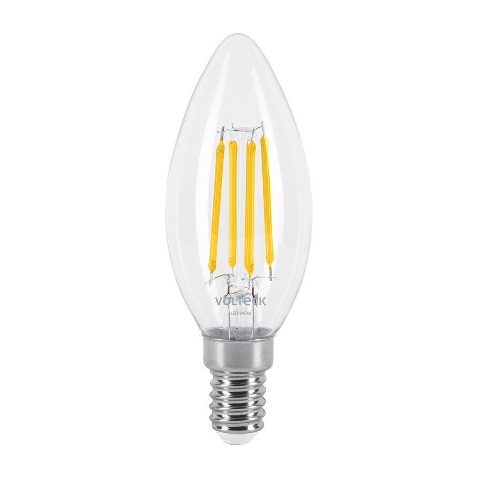Lámpara LED tipo vela 4 W con filamento base E14 luz cálida Caja con 4, 48254