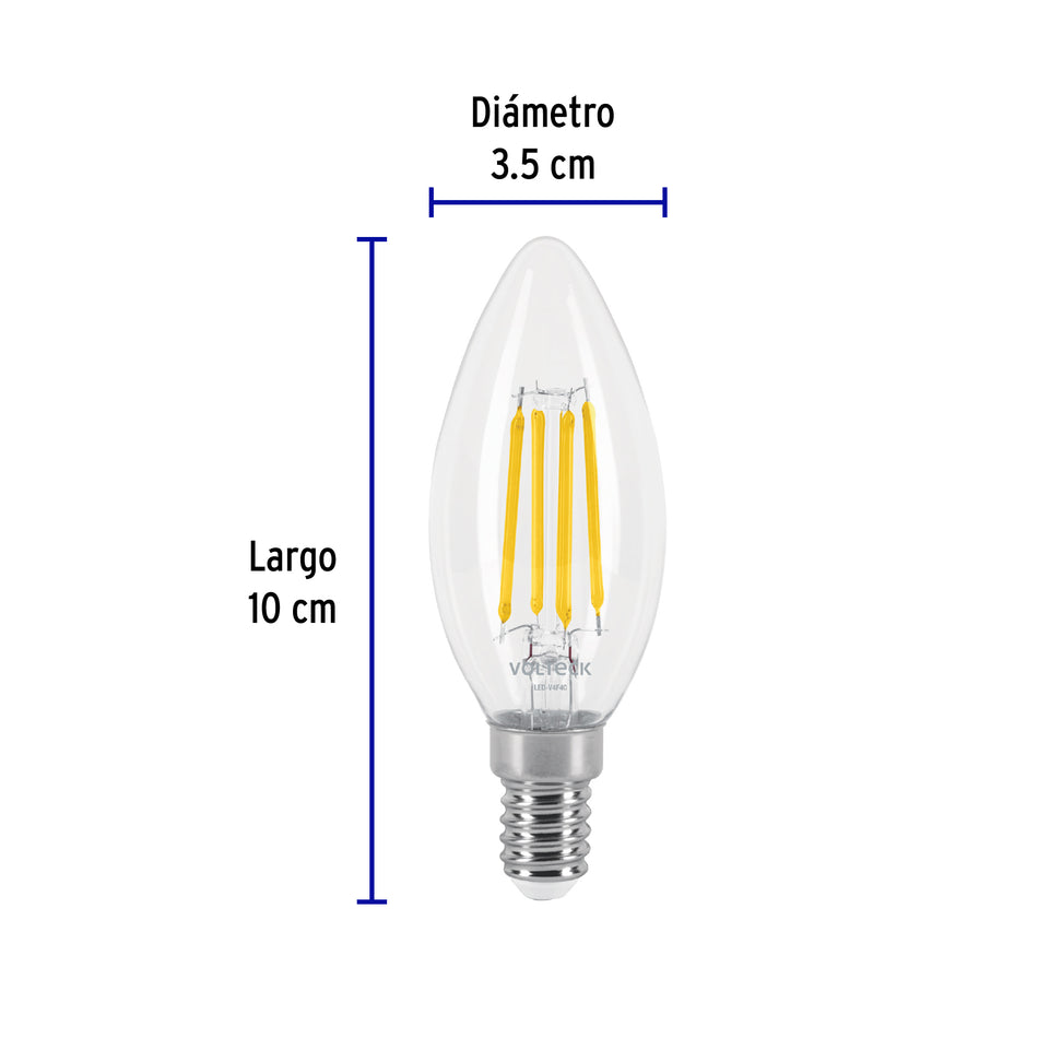 Lámpara LED tipo vela 4 W con filamento base E14 luz cálida Caja con 4, 48254