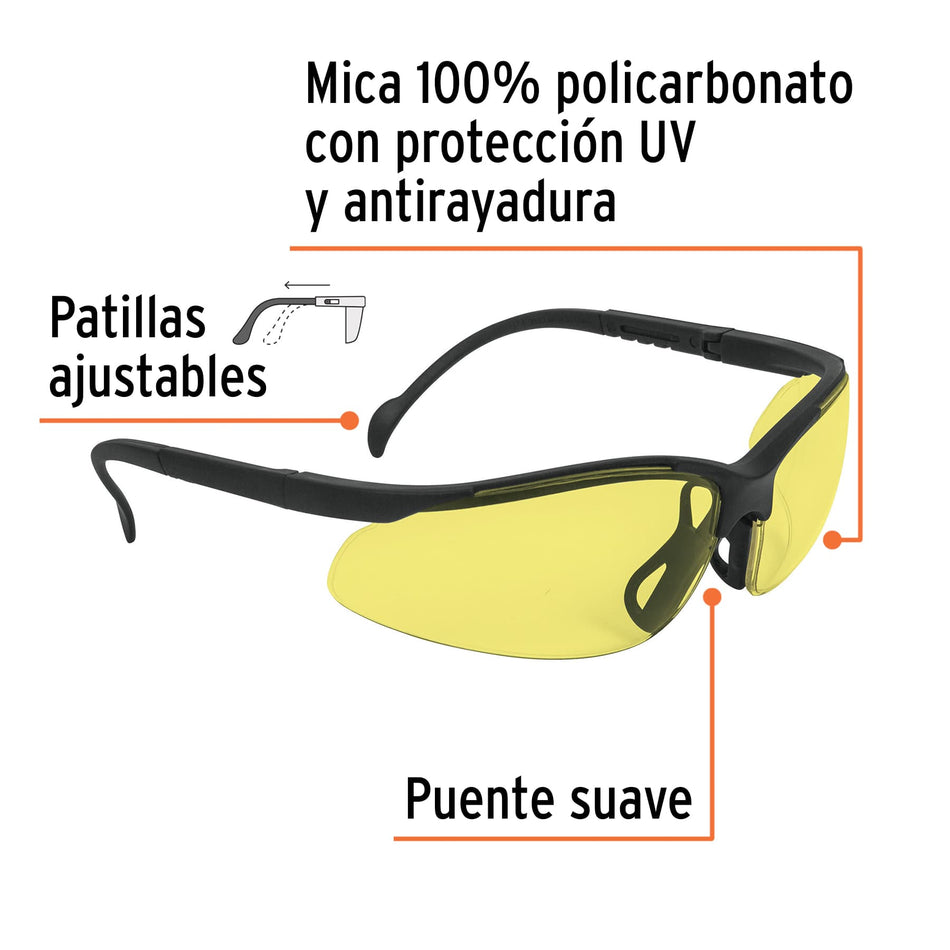 Lentes de seguridad ámbar, Truper Vision Caja con 6, 14304