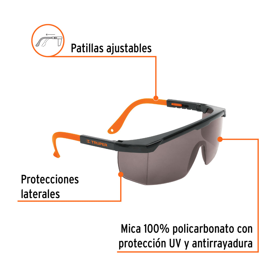 Lentes de seguridad ajustables grises, Truper Classic Caja con 12, 14213