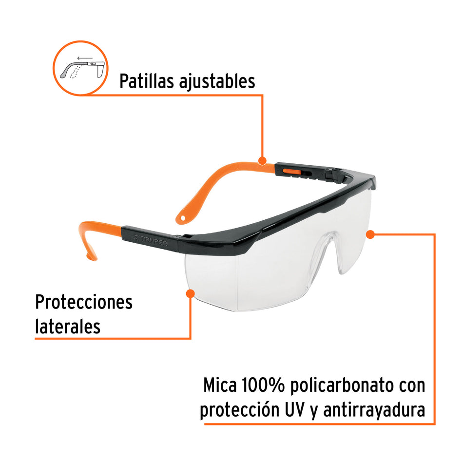 Lentes de seguridad ajustables transparentes, Truper Classic Caja con 12, 14284