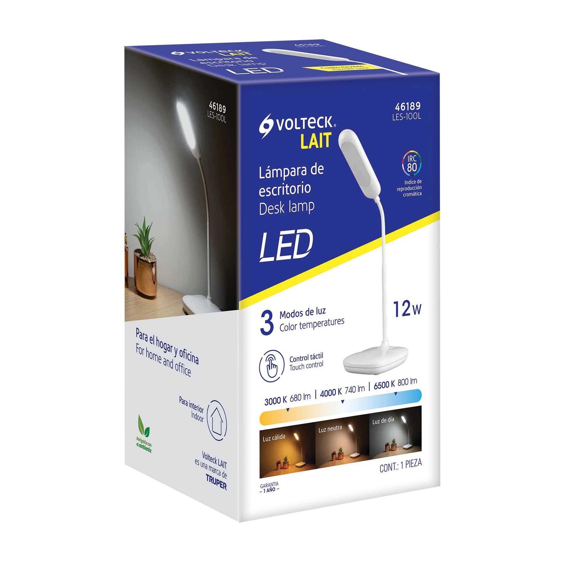 Lámpara de LED 5W cuello flexible para escritorio, Volteck, 46189