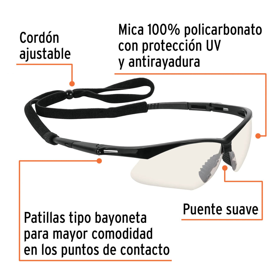 Lentes seguridad interior/exterior c/cordón ajustable, Sport Caja con 6, 15180