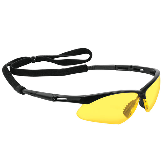 Lentes seguridad ambar antiempaño c/cordón ajustable, Sport Caja con 6, 15174