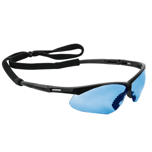 Lentes seguridad azul antiempaño c/cordón ajustable, Sport Caja con 6, 15176