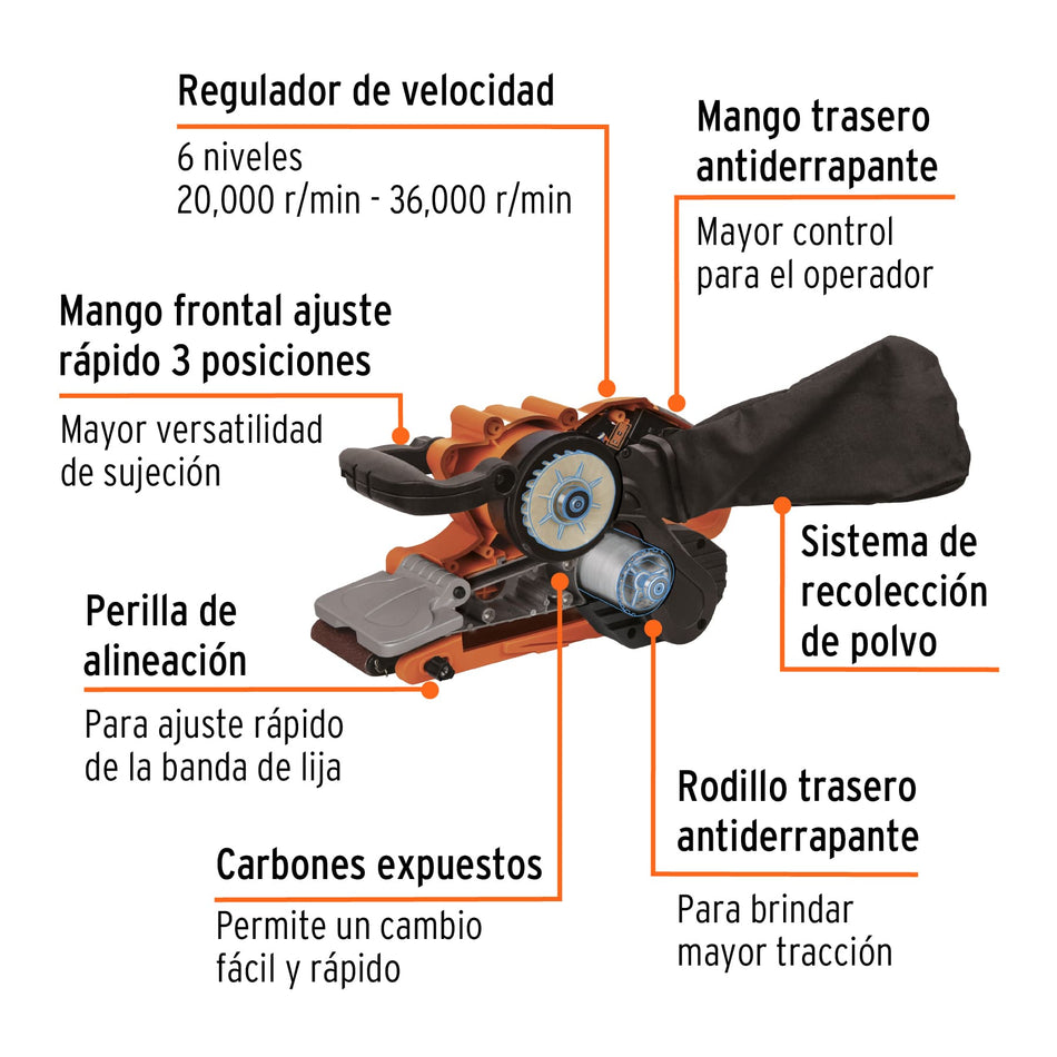 Lijadora de banda 3 x 21', 1010W, TRUPER PRO, 13448