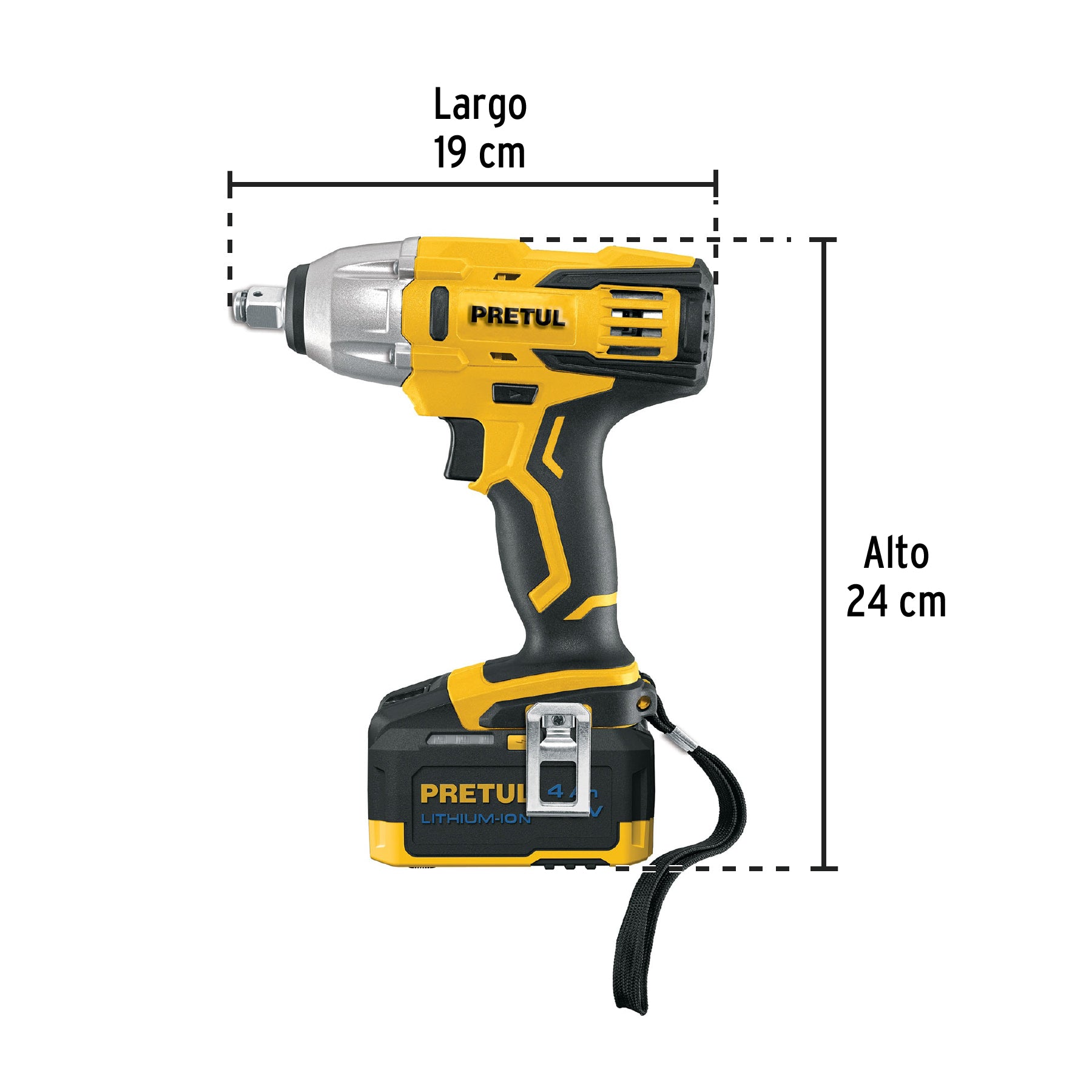 Llave de impacto inalámbrica 1/2', 20V, PRETUL, 28268