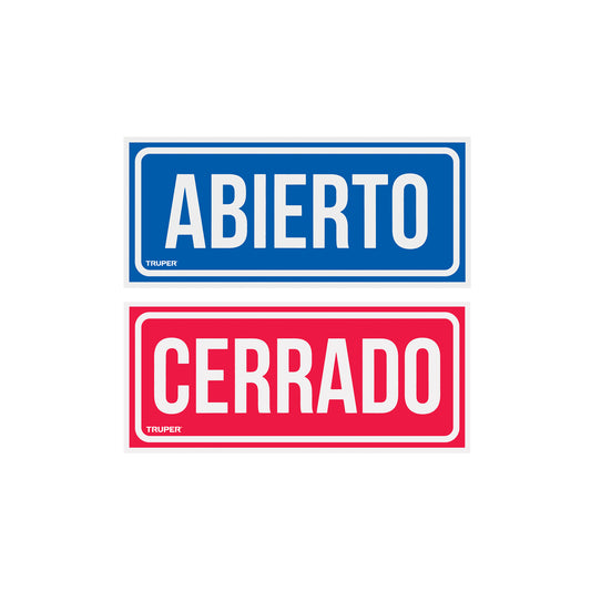 Letrero de señalización 'ABIERTO/CERRADO', 28 x 12 cm Caja con 5, 18239