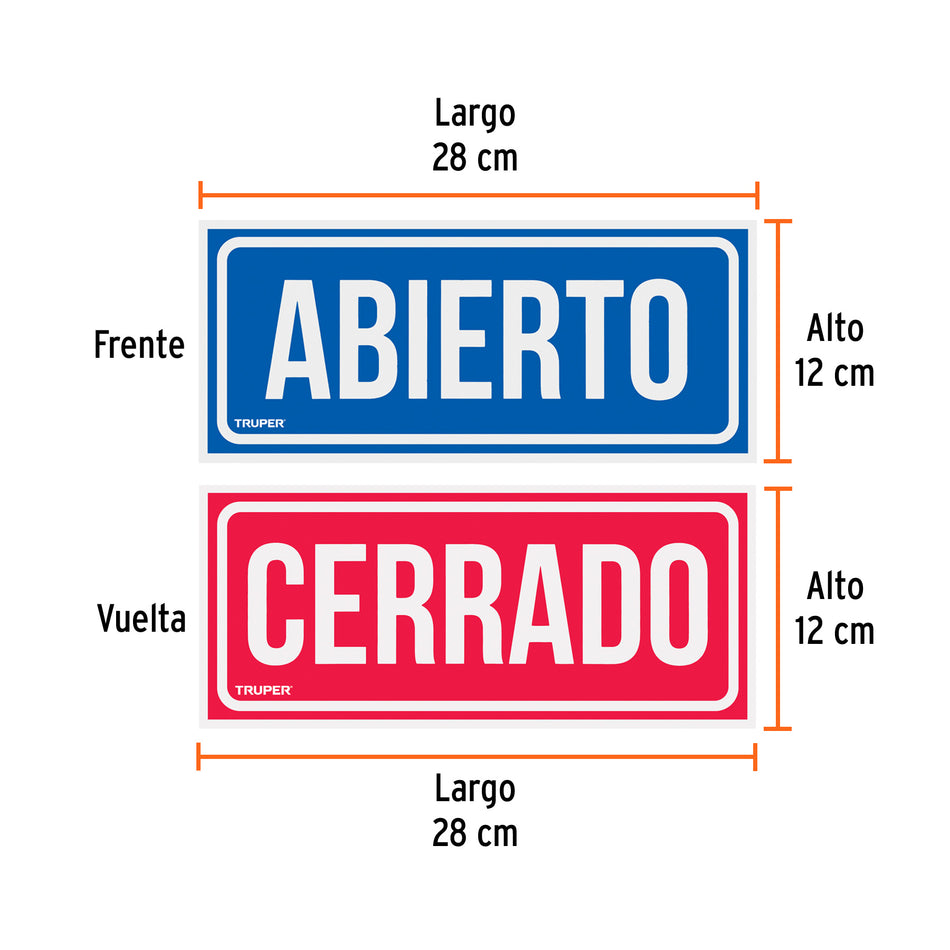 Letrero de señalización 'ABIERTO/CERRADO', 28 x 12 cm Caja con 5, 18239