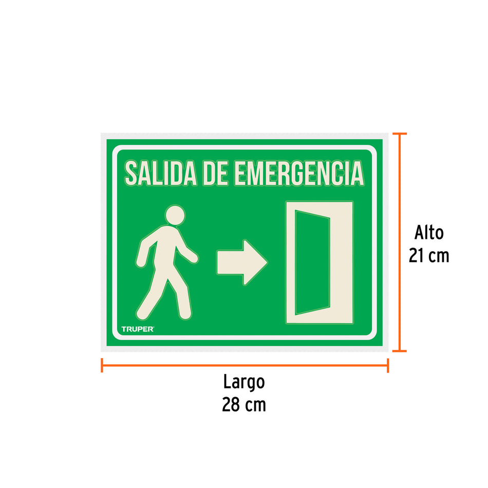 Letrero de señalización 'SALIDA DE EMERGENCIA', 21 x 28 cm Caja con 5, 18348