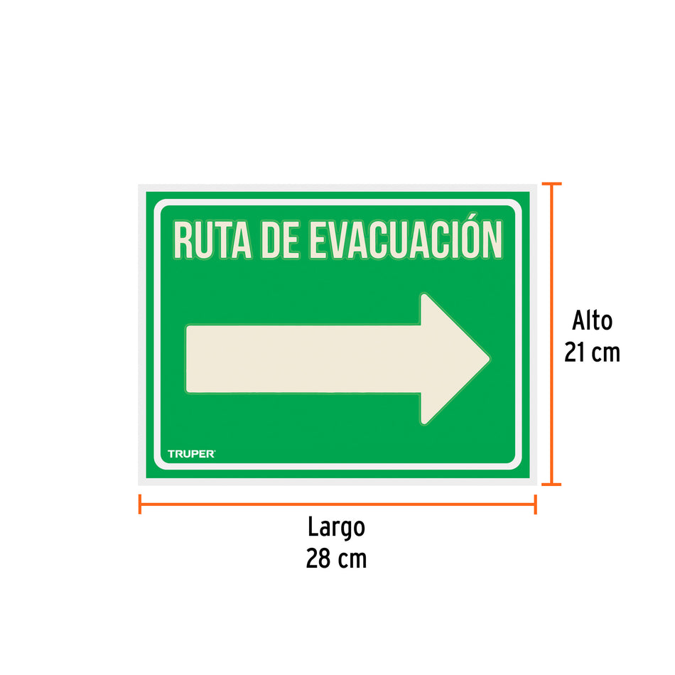 Letrero de señalización 'RUTA EVACUACIÓN DERECHA',21 x 28 cm Caja con 5, 18368