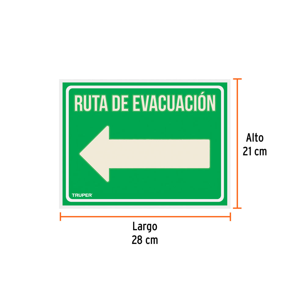 Letrero de señalización 'RUTA EVACUACIÓN IZQUIERDA',21x28 cm Caja con 5, 18369