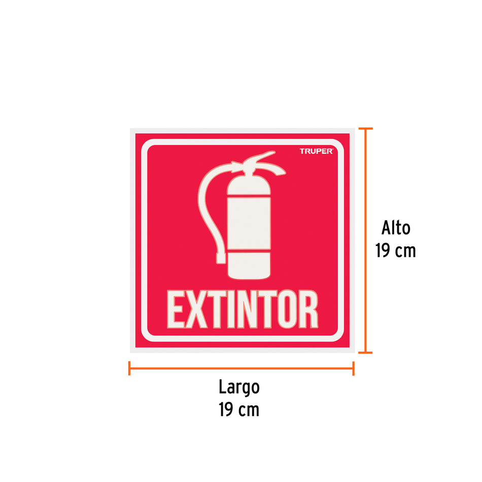 Letrero de señalización 'EXTINTOR', 19 x 19 cm, Truper Caja con 5, 18434