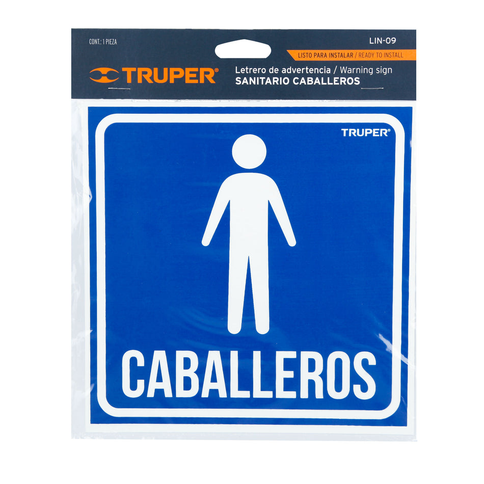 Letrero de señalización 'CABALLEROS', 19 x 19 cm, Truper Caja con 5, 18474