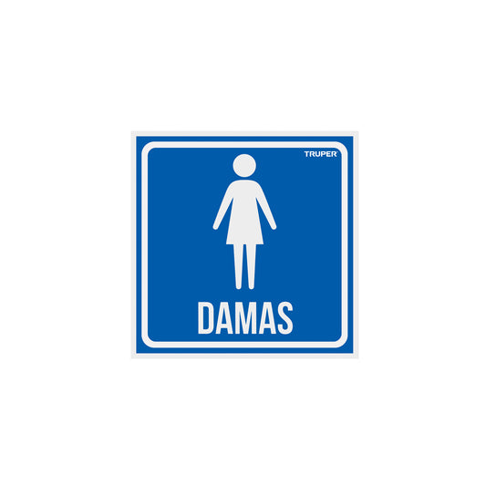 Letrero de señalización 'DAMAS', 19 x 19 cm, Truper Caja con 5, 18478