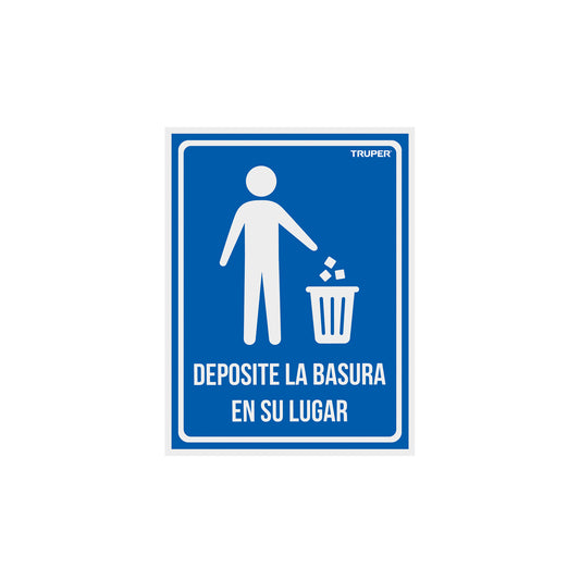 Letrero señalización'DEPOSITE LA BASURA EN SU LUGAR',21x28cm Caja con 5, 18529