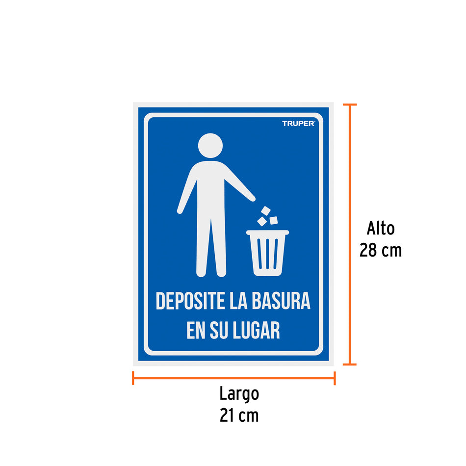 Letrero señalización'DEPOSITE LA BASURA EN SU LUGAR',21x28cm Caja con 5, 18529