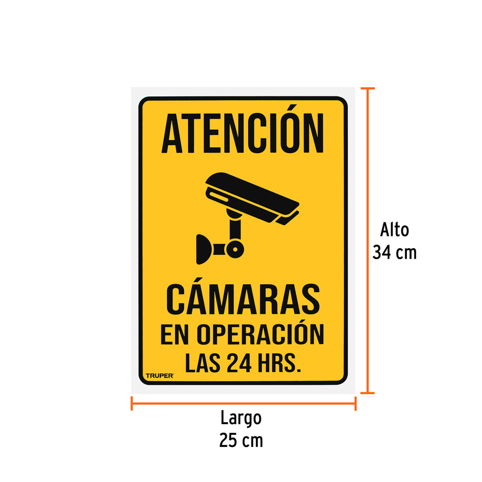 Letrero de señalización 'CÁMARAS EN OPERACIÓN', 25 x 34 cm Caja con 5, 103092