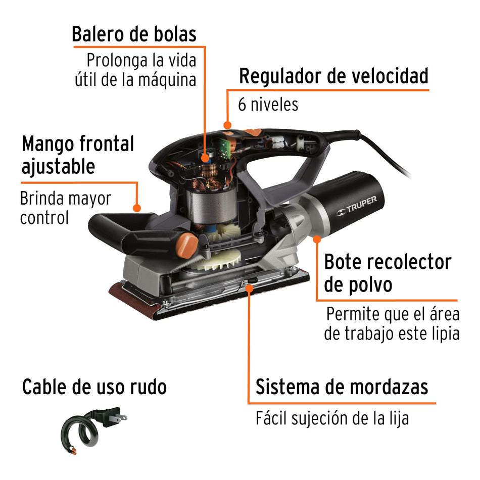 Lijadora orbital 1/2 hoja 360 W, TRUPER INDUSTRIAL, 15090