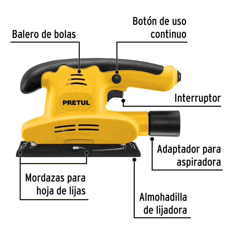 Lijadora orbital 1/3 hoja, 150W, PRETUL, 28220