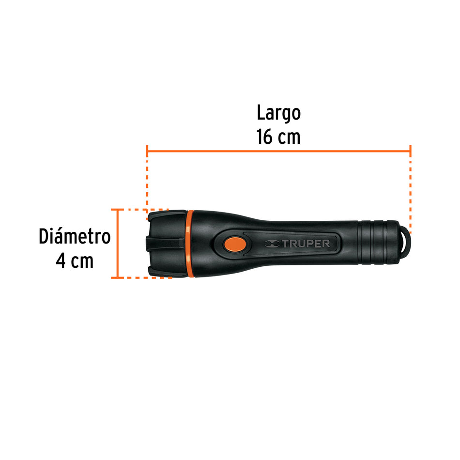 Linterna plástica 1 LED 80 lm con 2 pilas AA, Truper Caja con 4, 13018