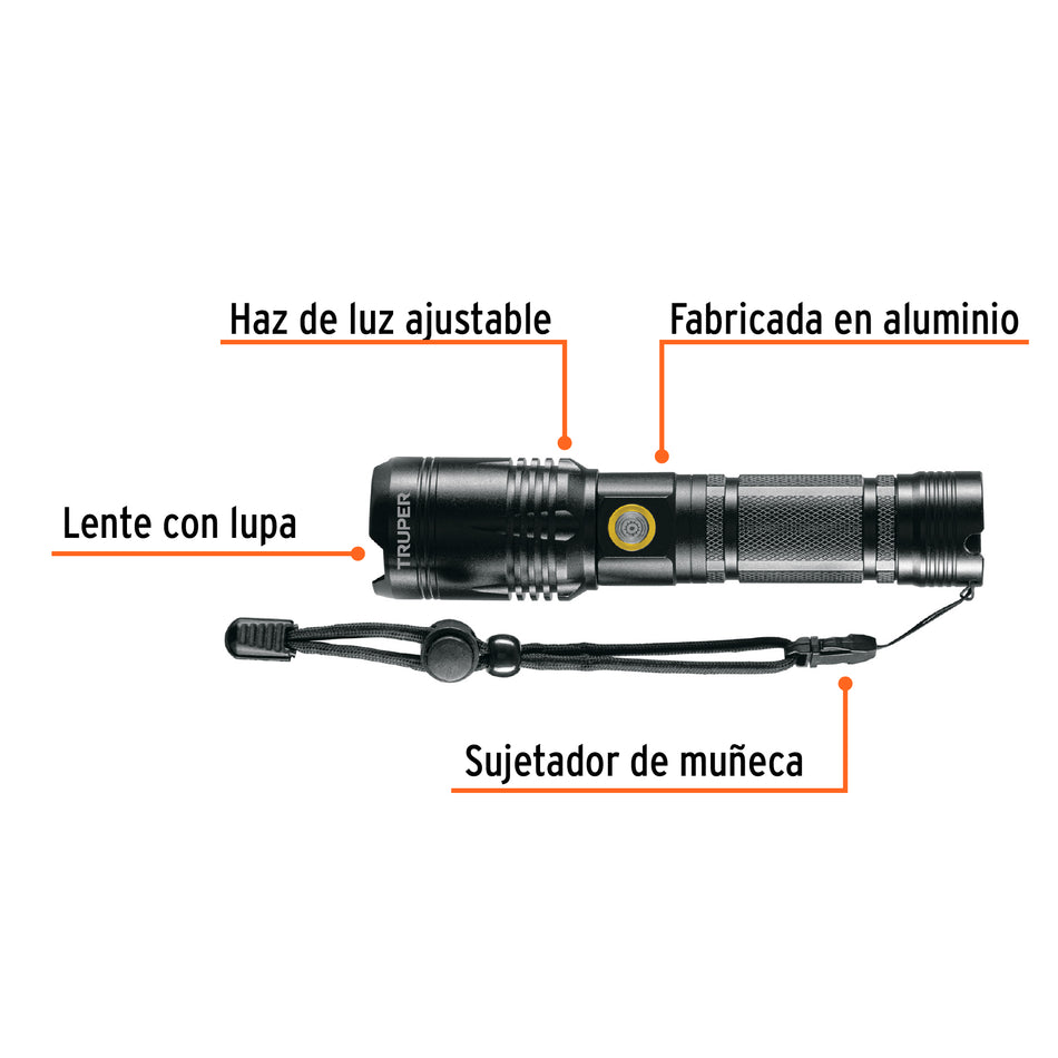 Linterna LED recargable, de aluminio, 1,200 lm, TRUPER Caja con 2, 103100