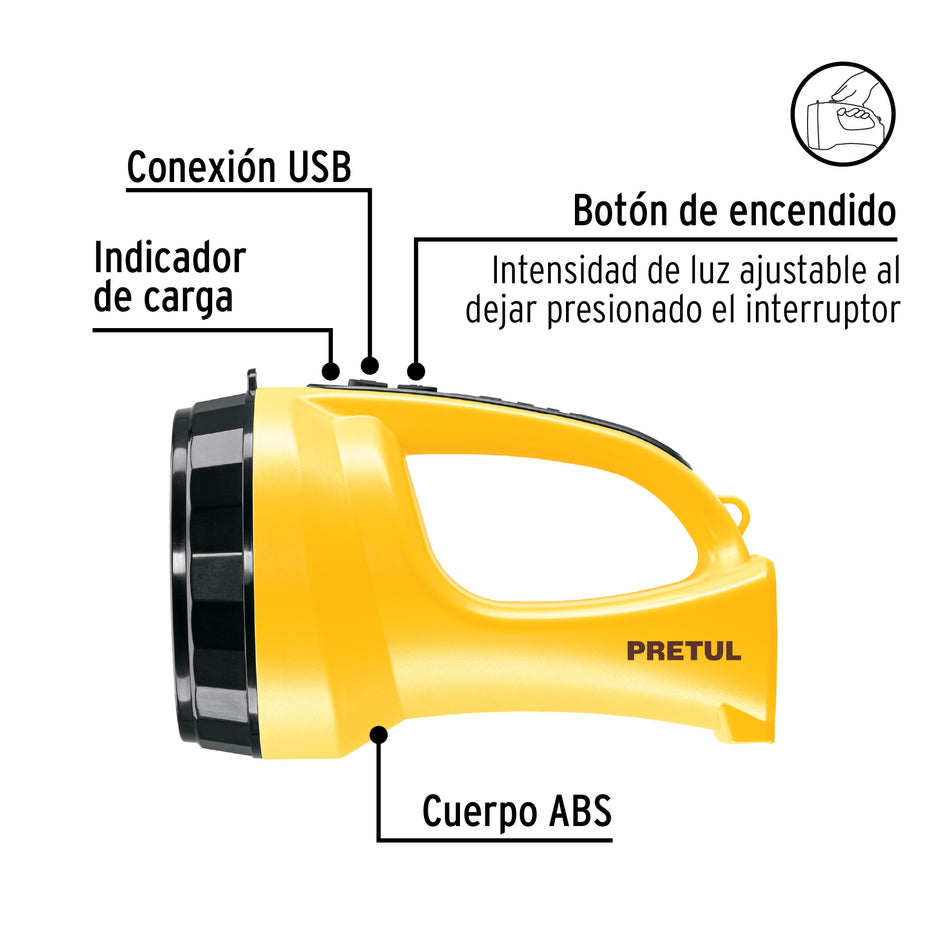 Linterna reflectora LED 260 lm, recargable, PRETUL Caja con 4, 24091