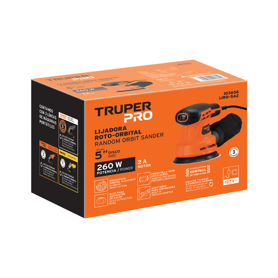 Lijadora roto orbital 5', 260 W, TRUPER PRO, 103656