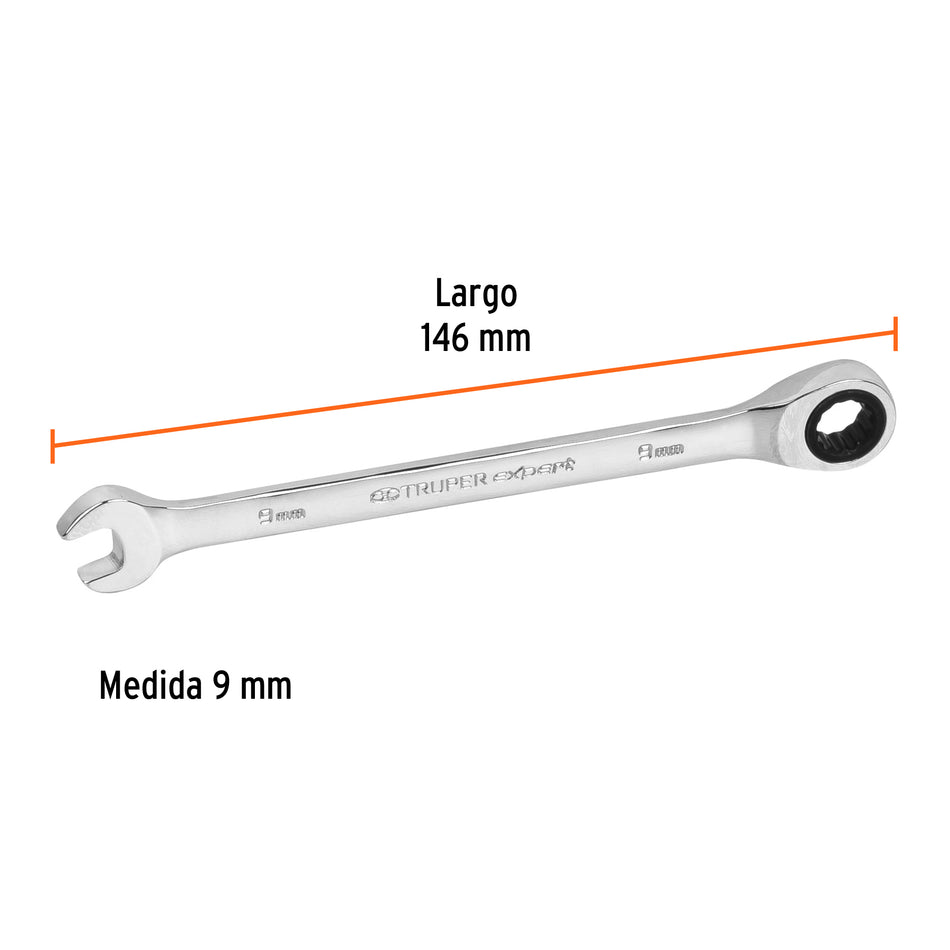 Llave combinada con matraca 9 mm x 146 mm largo, Expert Caja con 3, 13619