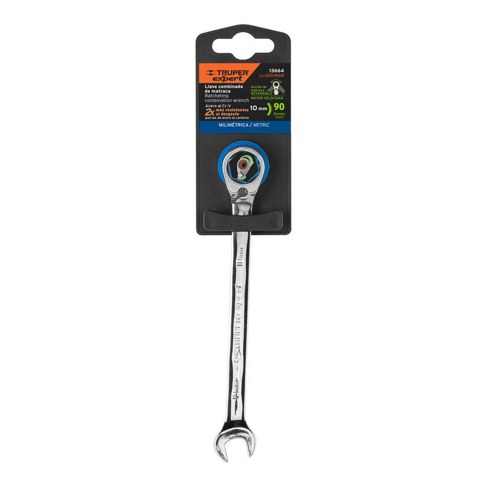 Llave combinada matraca reversible 10mmx154 mm largo, Expert Caja con 3, 13664