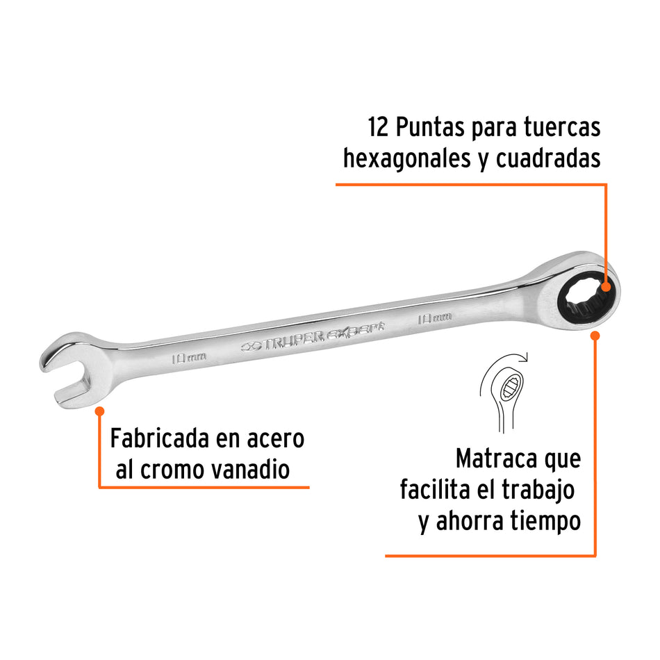 Llave combinada con matraca 10 mm x 154 mm largo, Expert Caja con 3, 15743
