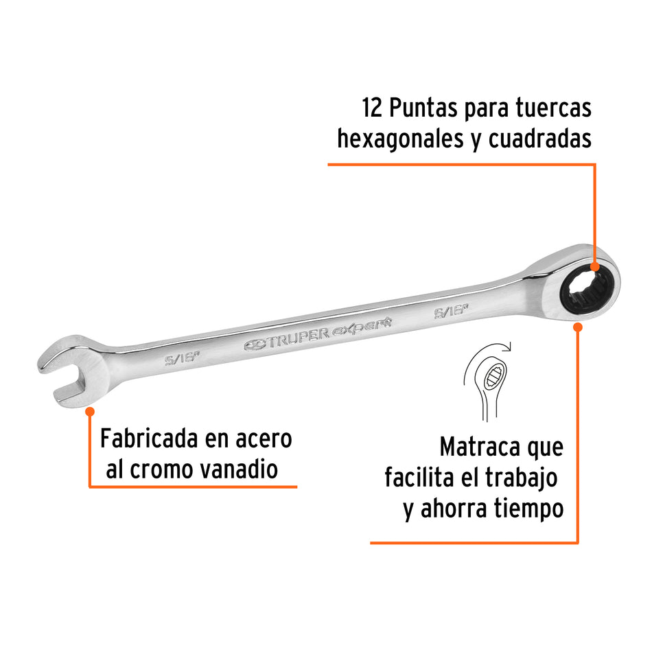 Llave combinada con matraca 5/16' x 135 mm largo, Expert Caja con 3, 15735