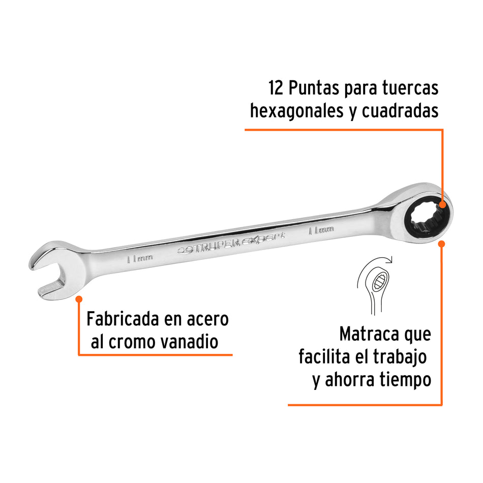 Llave combinada con matraca 11mm x 160 mm largo, Expert Caja con 3, 13620