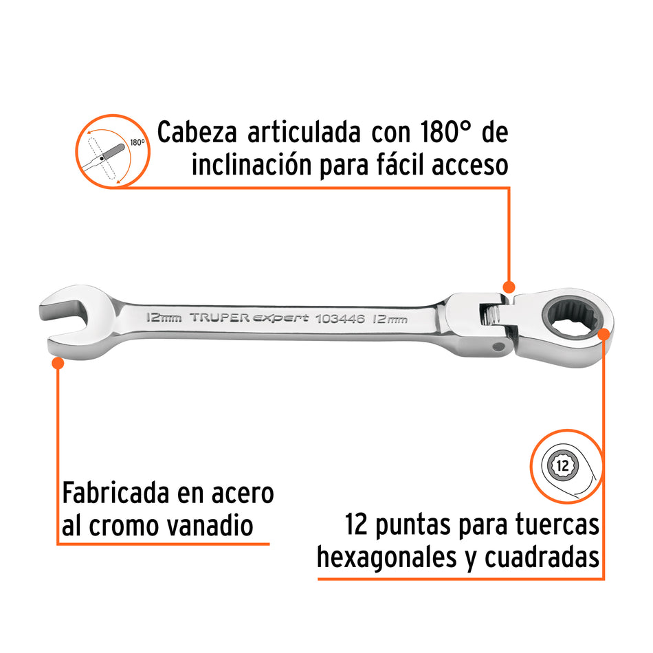 Llave combinada con matraca 12 mm flexible, Expert Caja con 3, 103446
