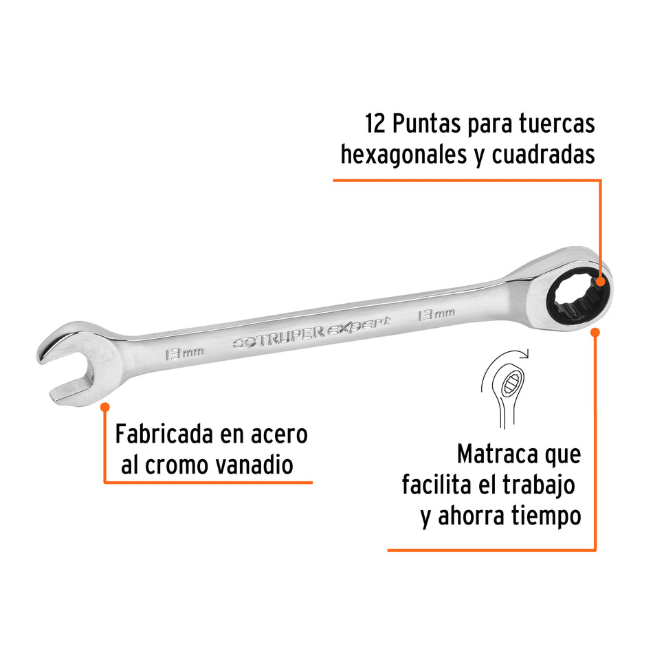 Llave combinada con matraca 13 mm x 174 mm largo, Expert Caja con 3, 15745