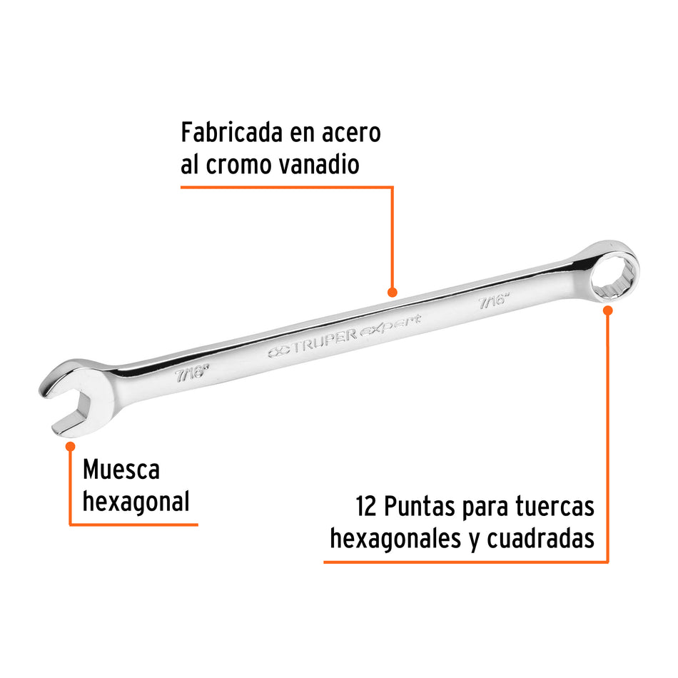 Llave combinada extralarga 7/16' x 183 mm de largo, Expert Caja con 6, 15593