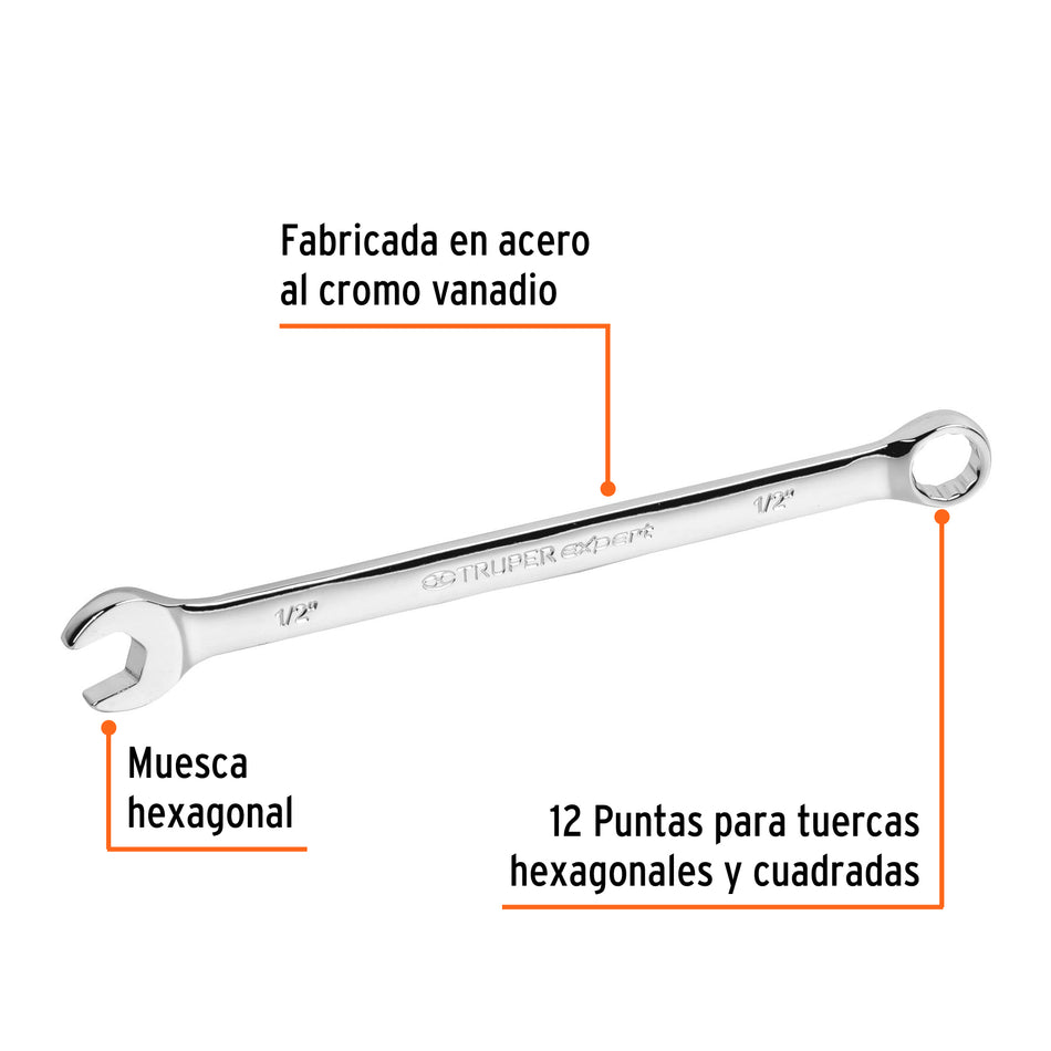 Llave combinada extralarga 1/2' x 202 mm de largo, Expert Caja con 6, 15594