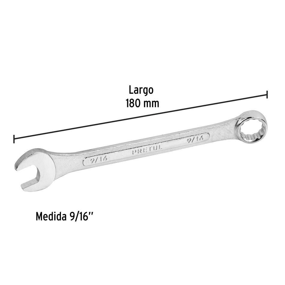 Llave combinada 9/16' x 180 mm de largo, Pretul Caja con 12, 21885