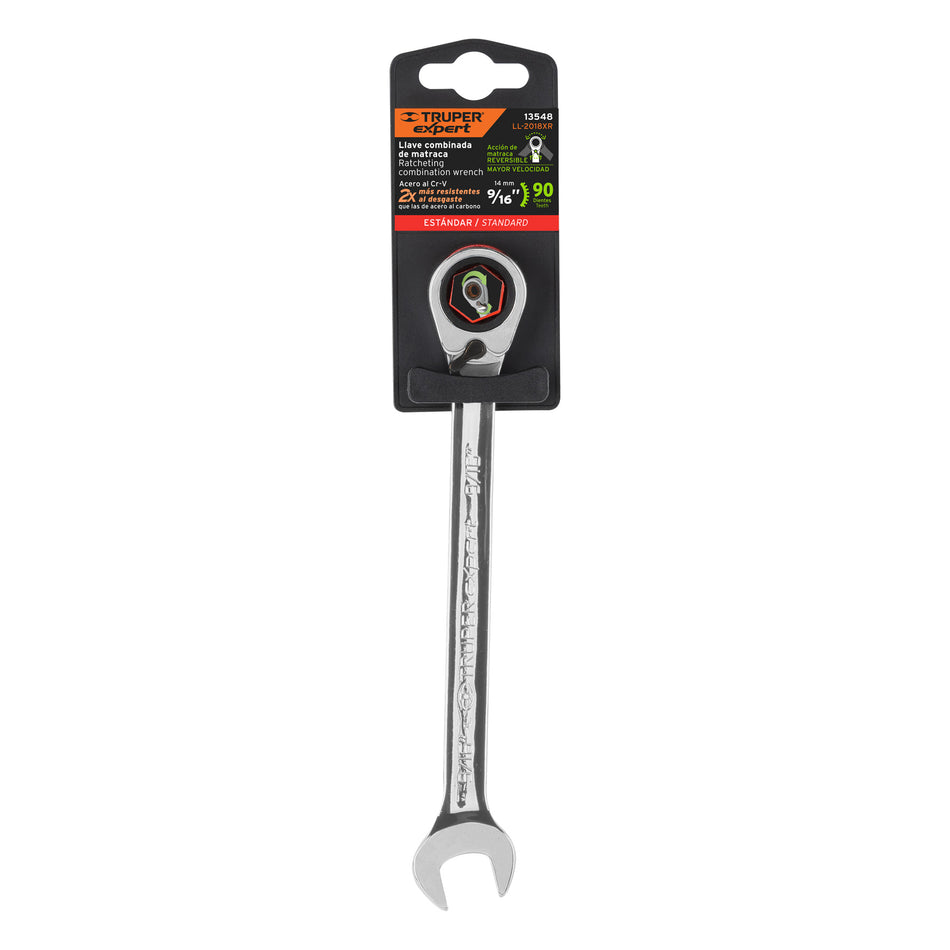 Llave combinada matraca reversible 9/16'x188 mm largo,Expert Caja con 3, 13548