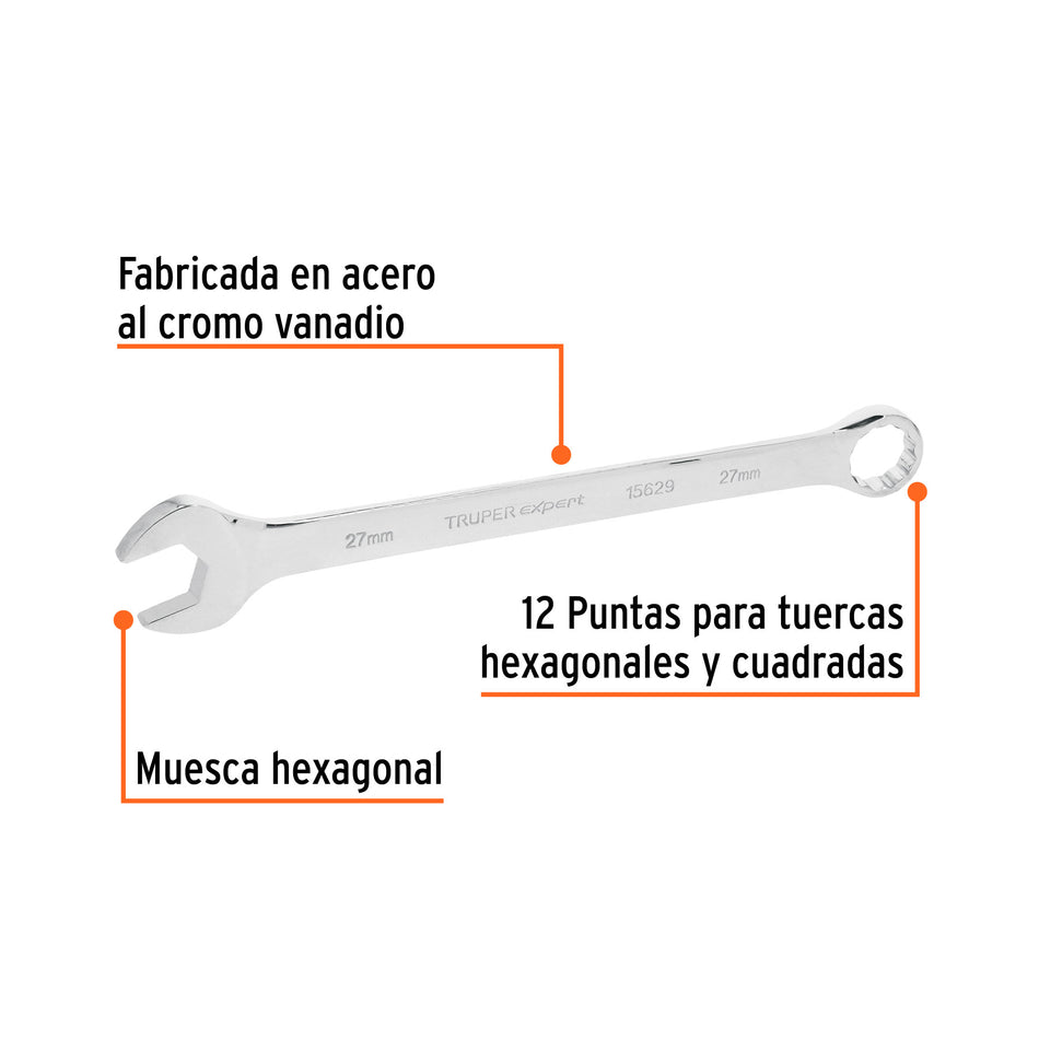 Llave combinada extralarga 27 mm x 385 mm de largo, Expert, 15629